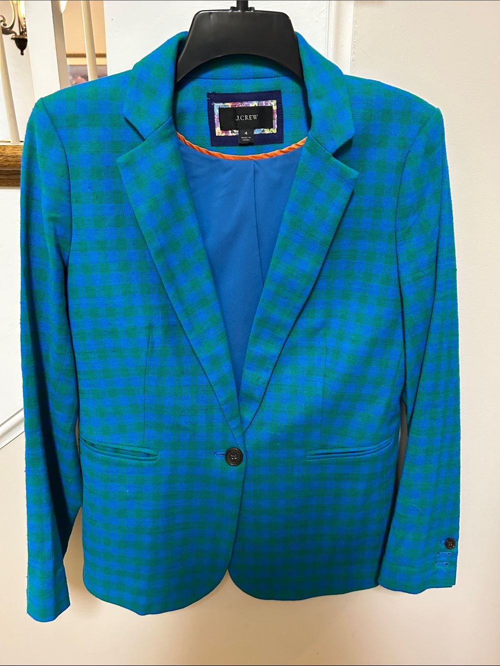 J. Crew 4 Parke Blazer in Blue and Green Colorful Gingham